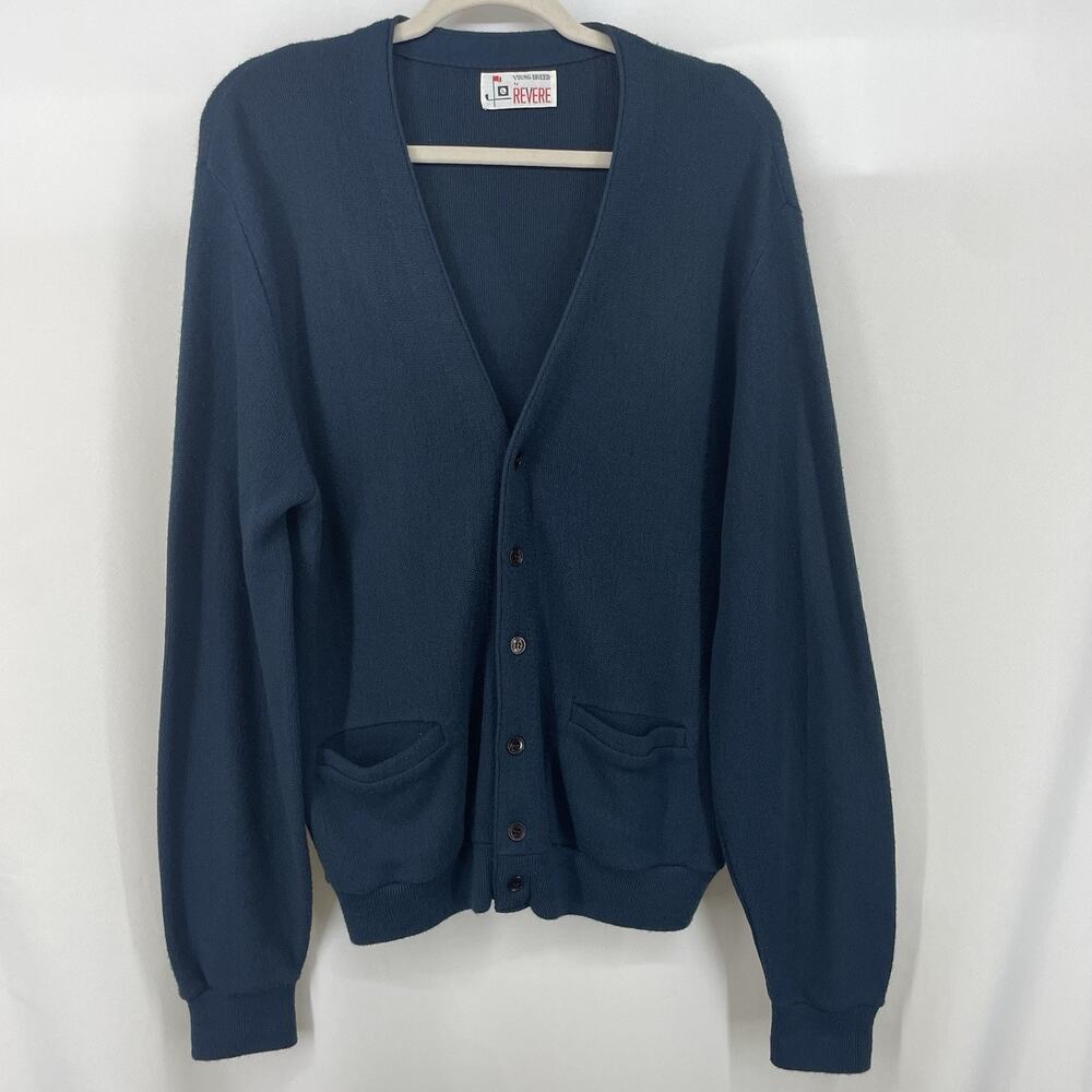 Vintage Young Breed by Revere Size L Cardigan Sweater Orlon Acrylic Preppy Navy‎